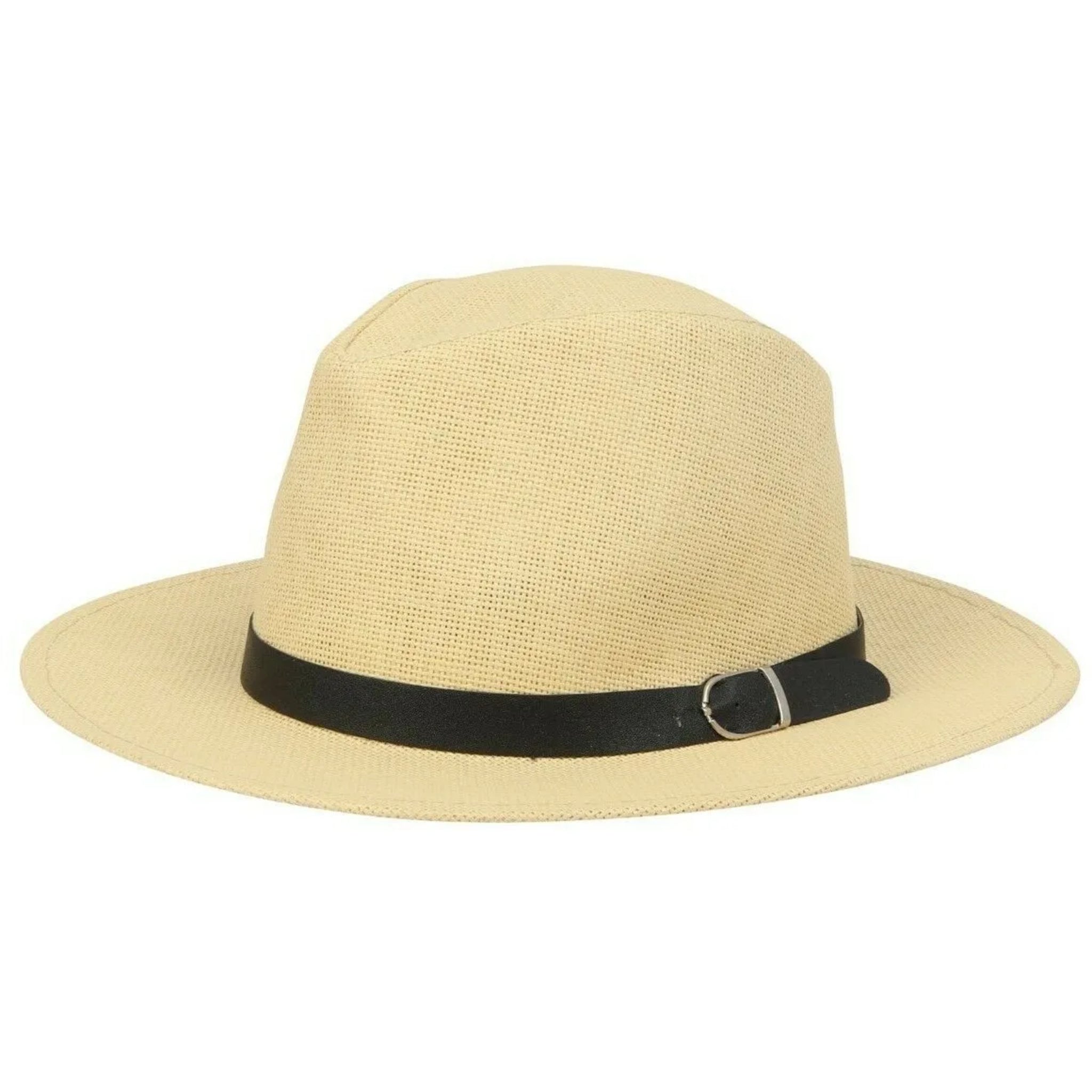 Nicky Adams branded Panama hat in natural straw colour with black band and silver buckle